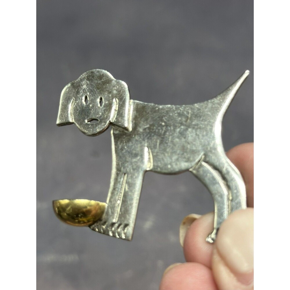 Sterling Silver 925 Signed Original 1990s Dog Puppy Two Tone